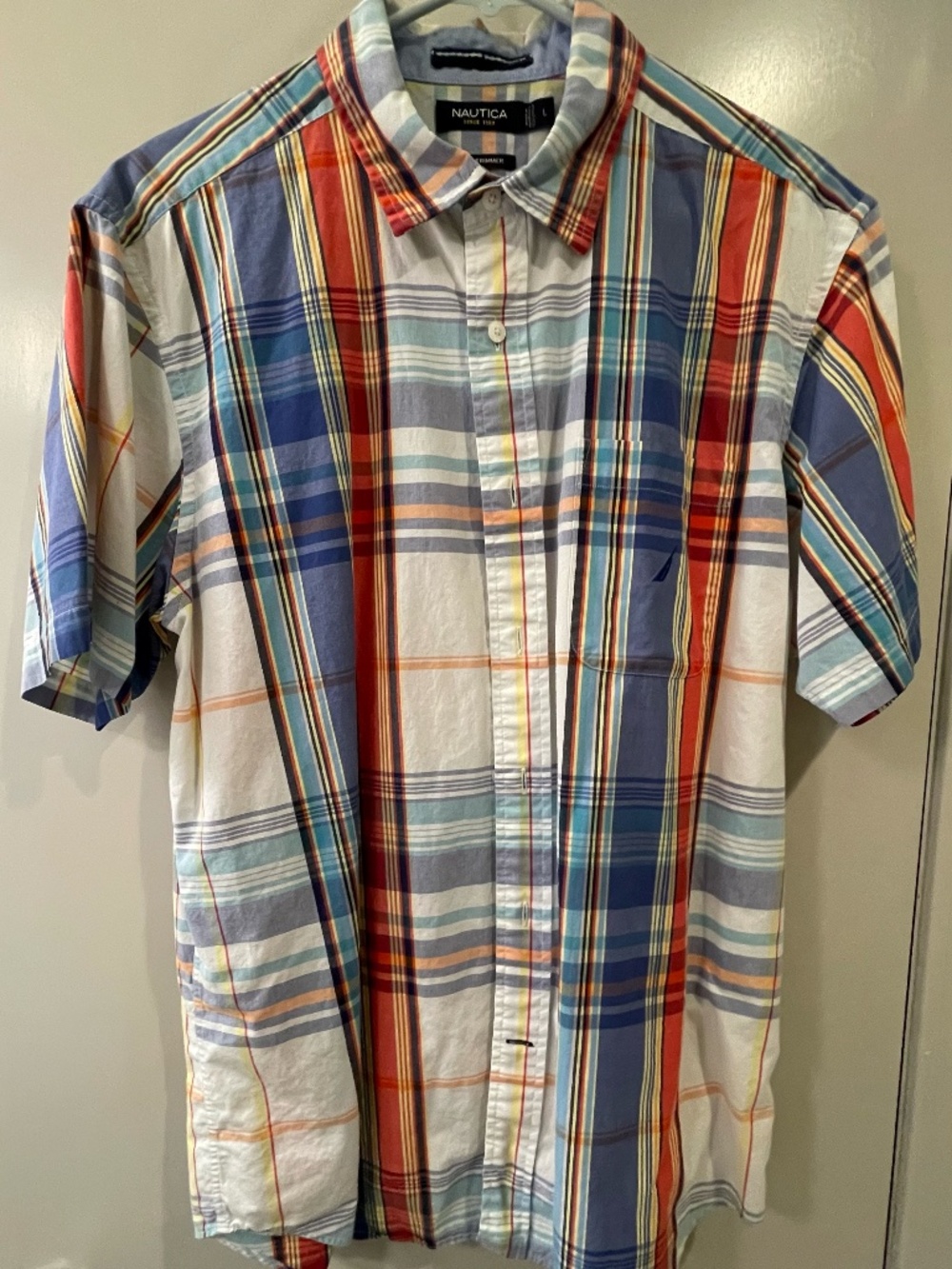 Nautica Mens Short Sleeve Button Down Shirt Plaid multi-colored sz L